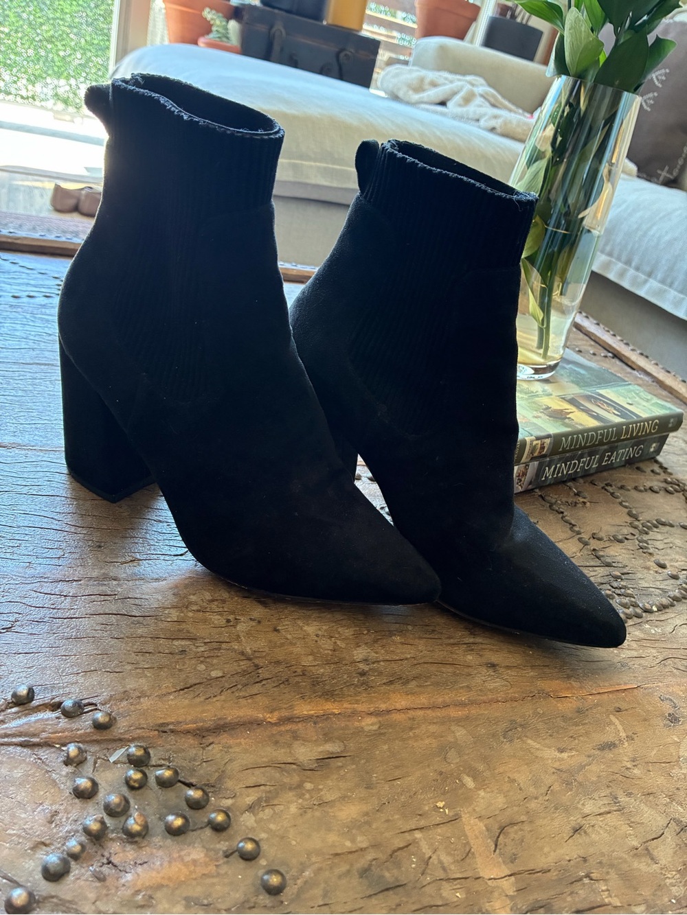 Steven By Steve Madden Black Suede Pointed Sock Booties